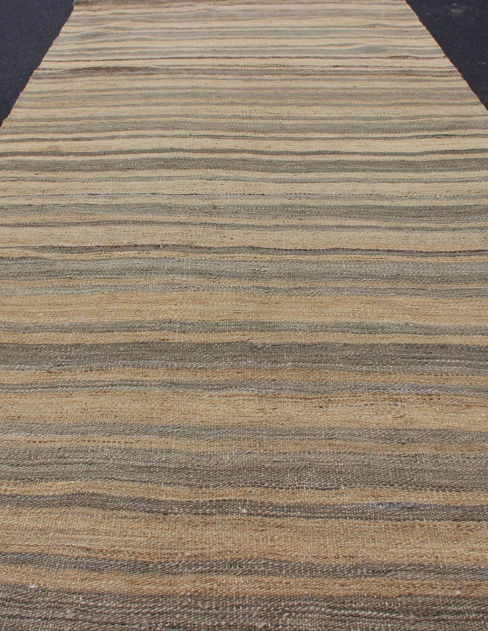 Vintage Hand Woven Turkish Kilim Runner With Stripes in Light Tan and Neutral Tones Stripe design Kilim runner in light brown, cream, tan, and taupe, Keivan Woven Arts / rug EN - 179538, country of origin / type: Turkey / Kilim, circa 1950 ... - Keivan Woven ArtsEN - 179538 - 12012Rug