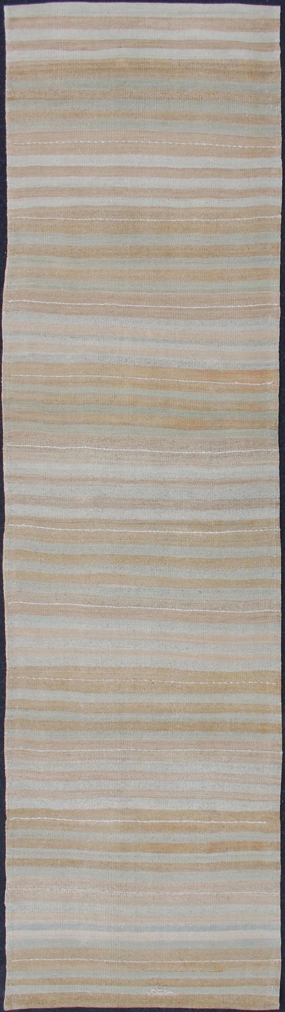 Vintage Turkish Kilim Runner with Stripes in Light Taupe and Neutral Tones Stripe design Kilim runner in cream, light blue, light brown, light green, taupe, and butter yellow tones rug EN - 179539, country of origin / type: Turkey / Kilim, circa 1950... - Keivan Woven ArtsEN - 179539 - 12018Rug