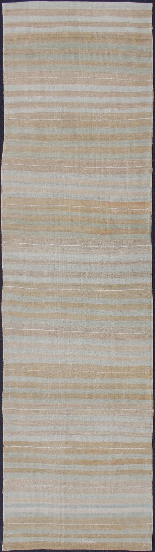 Vintage Turkish Kilim Runner with Stripes in Light Taupe and Neutral Tones Stripe design Kilim runner in cream, light blue, light brown, light green, taupe, and butter yellow tones rug EN - 179539, country of origin / type: Turkey / Kilim, circa 1950... - Keivan Woven ArtsEN - 179539 - 12018Rug