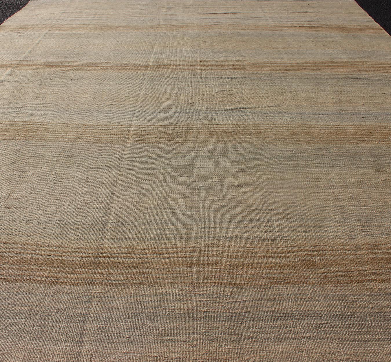 Turkish Vintage Kilim Rug with in Tan, Taupe, Brown, Gray Blue, and Earth Tones. Minimalist stripe design vintage Kilim from Turkey, rug EN - 179550, country of origin / type: Turkey / Kilim, circa 1950 This vintage flat - woven Kilim runner fea... - Keivan Woven ArtsEN - 179550 - 12407Rug