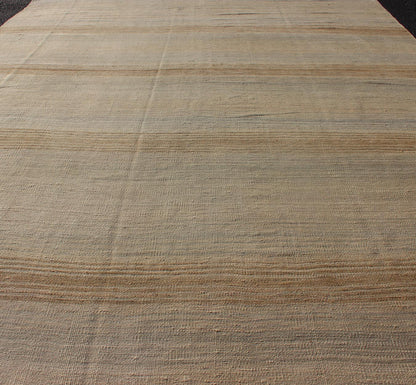 Turkish Vintage Kilim Rug with in Tan, Taupe, Brown, Gray Blue, and Earth Tones. Minimalist stripe design vintage Kilim from Turkey, rug EN - 179550, country of origin / type: Turkey / Kilim, circa 1950 This vintage flat - woven Kilim runner fea... - Keivan Woven ArtsEN - 179550 - 12407Rug
