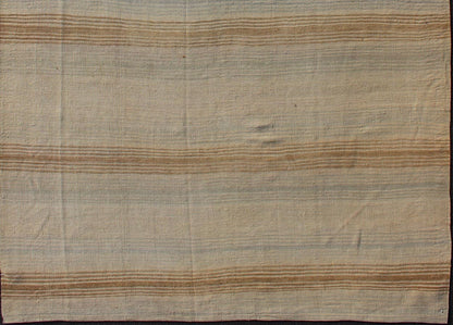 Turkish Vintage Kilim Rug with in Tan, Taupe, Brown, Gray Blue, and Earth Tones. Minimalist stripe design vintage Kilim from Turkey, rug EN - 179550, country of origin / type: Turkey / Kilim, circa 1950 This vintage flat - woven Kilim runner fea... - Keivan Woven ArtsEN - 179550 - 12407Rug