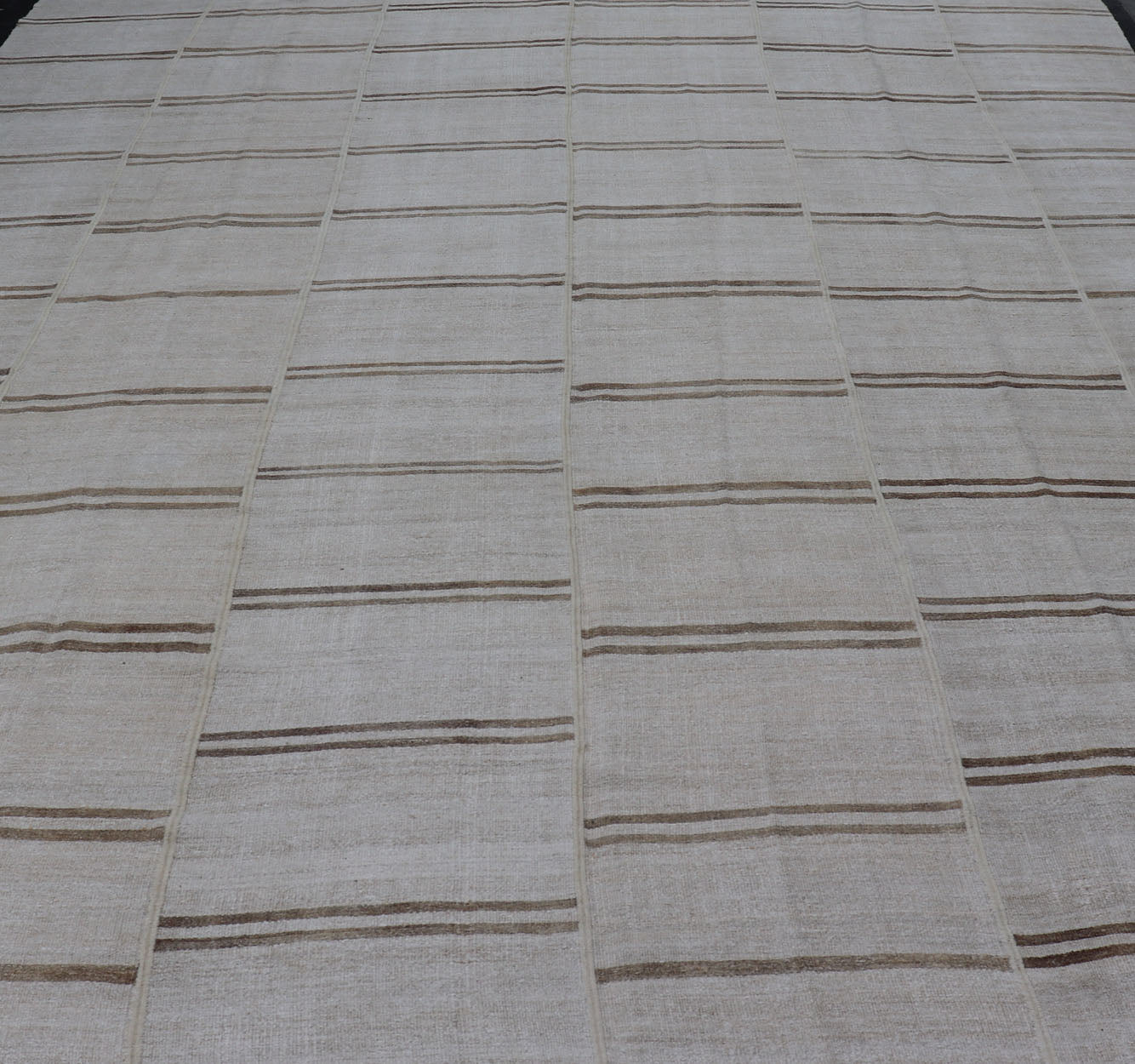 Large Vintage Paneled Kilim Flat - Weave Stripe in Neutral Tones of Cream & light Brown. Keivan Woven Arts /rug#EN - 179572, country of origin / type: Turkey / Kilim 1950's, Casual flat - weave Kilim Measures: 12'2 x 14'8 This beautiful Large... - Keivan Woven ArtsEN - 179572 - 15386Rug