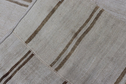 Large Vintage Paneled Kilim Flat - Weave Stripe in Neutral Tones of Cream & light Brown. Keivan Woven Arts /rug#EN - 179572, country of origin / type: Turkey / Kilim 1950's, Casual flat - weave Kilim Measures: 12'2 x 14'8 This beautiful Large... - Keivan Woven ArtsEN - 179572 - 15386Rug