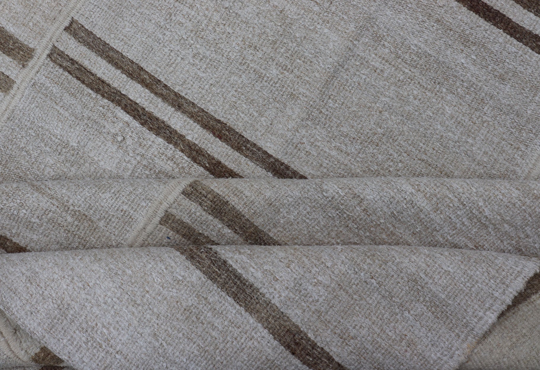 Large Vintage Paneled Kilim Flat - Weave Stripe in Neutral Tones of Cream & light Brown. Keivan Woven Arts /rug#EN - 179572, country of origin / type: Turkey / Kilim 1950's, Casual flat - weave Kilim Measures: 12'2 x 14'8 This beautiful Large... - Keivan Woven ArtsEN - 179572 - 15386Rug