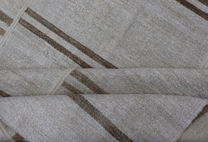 Large Vintage Paneled Kilim Flat - Weave Stripe in Neutral Tones of Cream & light Brown. Keivan Woven Arts /rug#EN - 179572, country of origin / type: Turkey / Kilim 1950's, Casual flat - weave Kilim Measures: 12'2 x 14'8 This beautiful Large... - Keivan Woven ArtsEN - 179572 - 15386Rug