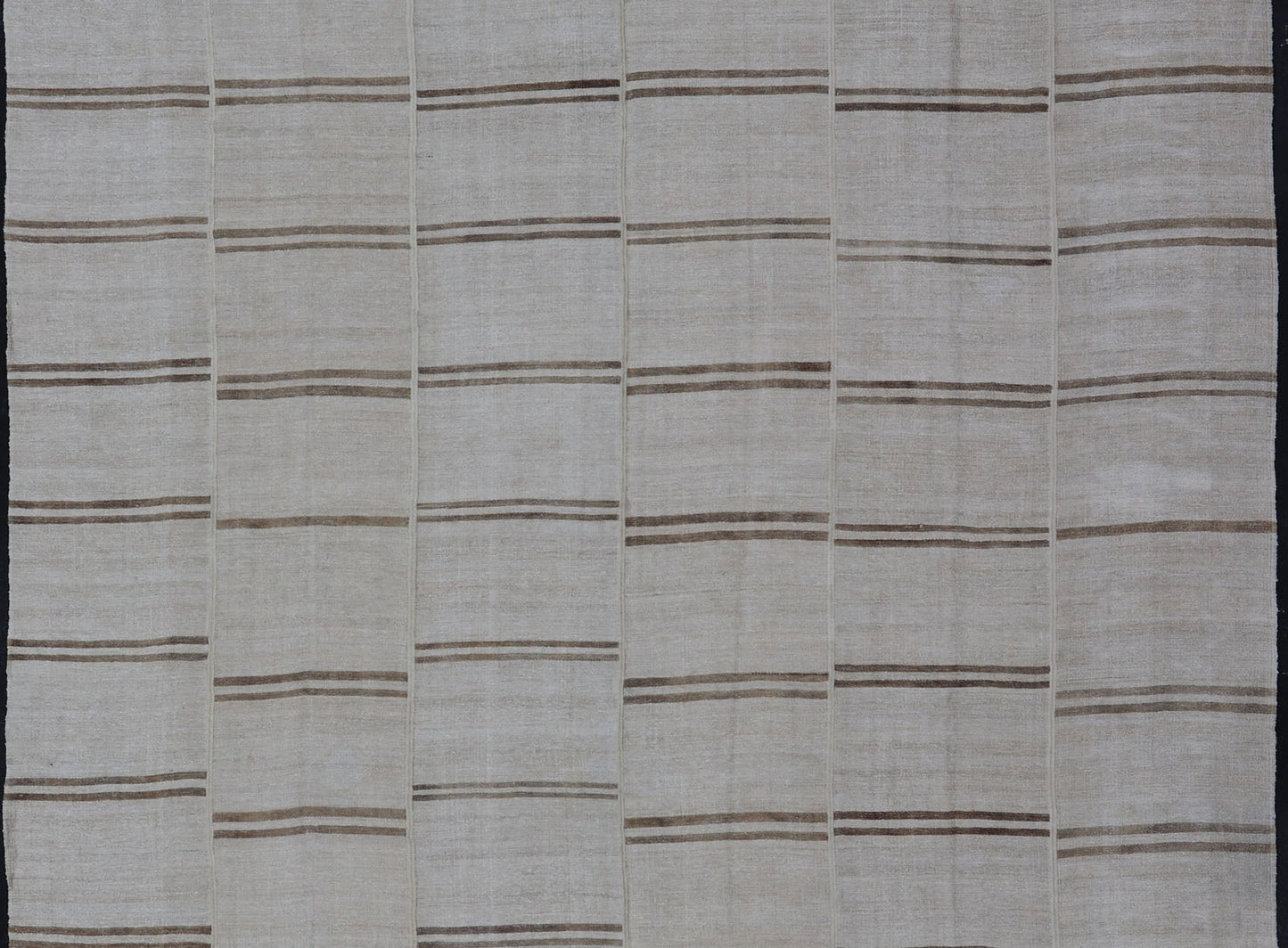 Large Vintage Paneled Kilim Flat - Weave Stripe in Neutral Tones of Cream & light Brown. Keivan Woven Arts /rug#EN - 179572, country of origin / type: Turkey / Kilim 1950's, Casual flat - weave Kilim Measures: 12'2 x 14'8 This beautiful Large... - Keivan Woven ArtsEN - 179572 - 15386Rug