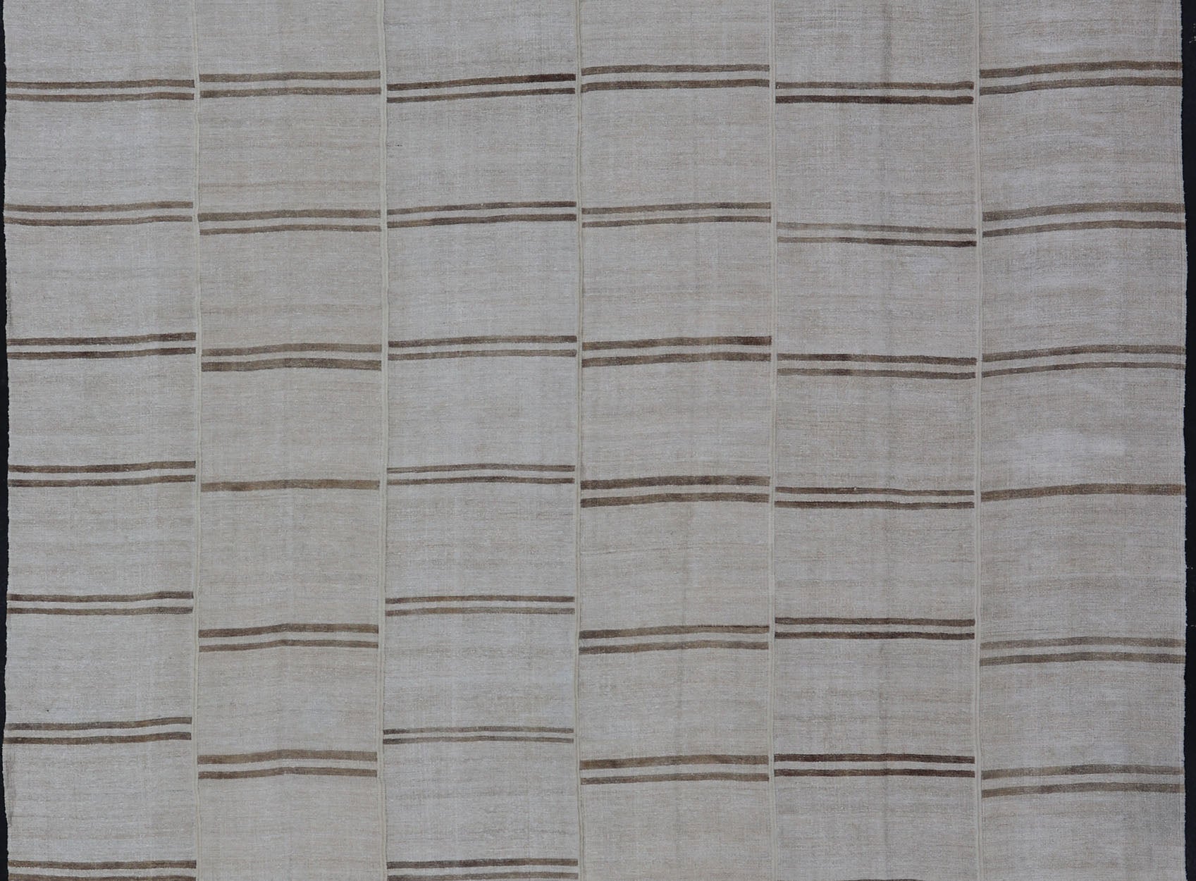 Large Vintage Paneled Kilim Flat - Weave Stripe in Neutral Tones of Cream & light Brown. Keivan Woven Arts /rug#EN - 179572, country of origin / type: Turkey / Kilim 1950's, Casual flat - weave Kilim Measures: 12'2 x 14'8 This beautiful Large... - Keivan Woven ArtsEN - 179572 - 15386Rug