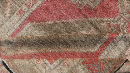 Long Gallery Turkish Vintage Runner with Medallion Design in Green, Pink. Vintage wide and long gallery runner from Turkey with geometric Medallion design in various tones of pink, coral, tan and variety of beautiful green colors, rug EN - 179586... - Keivan Woven ArtsEN - 179586 - 14378Rug