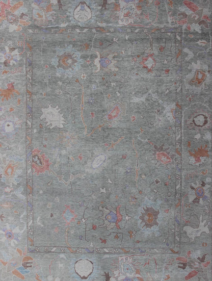 Large Turkish Oushak Reproduction Rug in Light Green made with Hand Spun Fine Wool Turkish Oushak rug with light green and multi - color palette, all - over floral design, Keivan Woven Arts/ rug EN - 179603, country of origin / type: Turkey / Oushak. Repr... - Keivan Woven ArtsEN - 179603 - 11891Rug