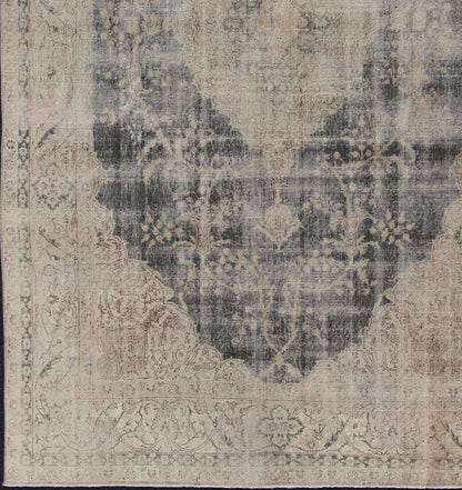 Keivan Woven Arts - Distressed Turkish Carpet With Floral Design in Taupe, Dark Gray Tan & Charcoal kwarugs/ EN - 179638. Turkish distressed rug This vintage Turkish carpet has been neutralized to create faded pigments with a floral design. Neutral... - Keivan Woven ArtsEN - 179638 - 12549Rug