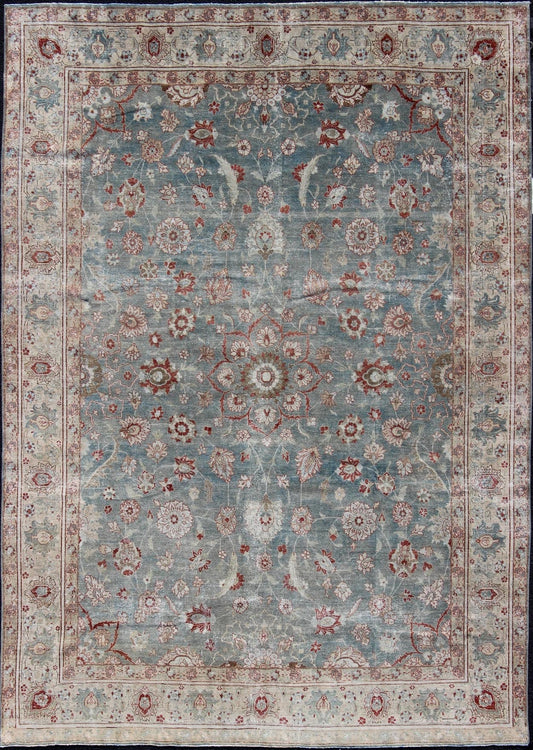 Antique Persian Tabriz Rug with Floral Medallion Design in Red and Blue kwarugs Red and blue antique Persian Tabriz rug with flowers and medallion, rug en - 179642, country of origin / type: Iran / Tabriz, circa 1920. This sublime and ench... - Keivan Woven ArtsEN - 179642 - 12415