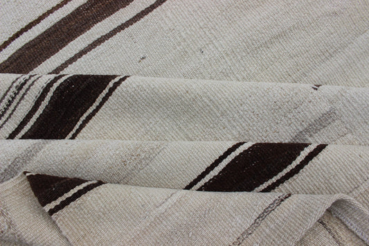 Large Vintage Turkish Kilim Rug With Vertical Stripes in Cream and Brown Stripes Measures: 13' x 17' Flat - weave Kilim vintage rug from Turkey with vertical stripes in brown and cream. Keivan Woven Arts / Rug EN - 179664, country of origin /... - Keivan Woven ArtsEN - 179664 - 12799Rug