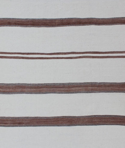 Square size Turkish Vintage Kilim Flat - Weave Rug in Brown and off white with Stripe Design. Keivan Woven Arts / rug EN - 179669, country of origin / type: Turkey / Kilim, circa 1950 Measures: 4'2 x 4'7 This vintage striped design Turkish K... - Keivan Woven ArtsEN - 179669 - 11843Rug