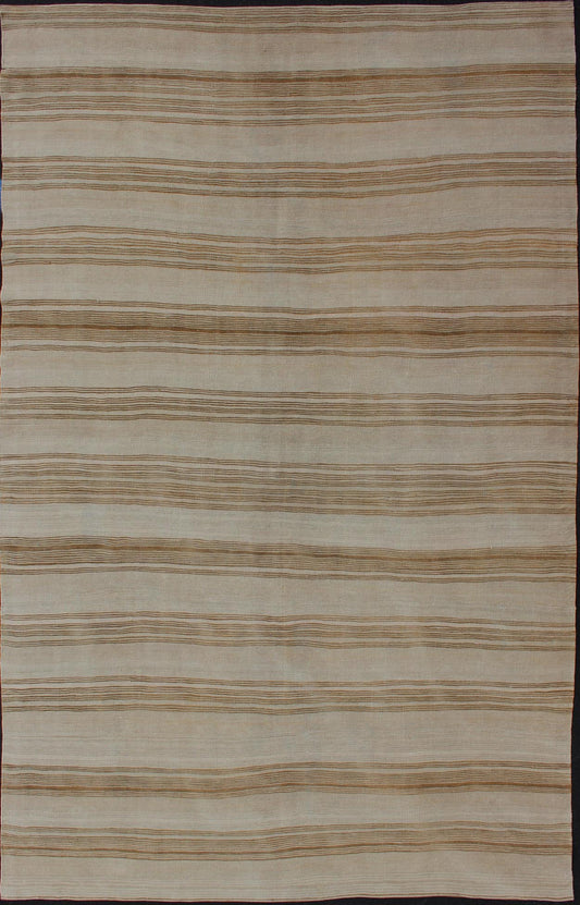 Vintage Turkish Flat - Weave Striped Kilim in Taupe, Brown and Tan Colors Minimalist stripe design Kilim from Turkey. Keivan Woven Arts / rug EN - 179246, country of origin / type: Turkey / Kilim, circa 1950 This vintage flat - woven Kilim runn... - Keivan Woven ArtsEN - 179673 - 12787Rug