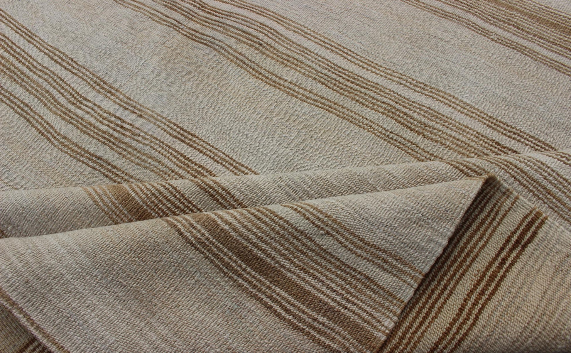 Vintage Turkish Flat - Weave Striped Kilim in Taupe, Brown and Tan Colors Minimalist stripe design Kilim from Turkey. Keivan Woven Arts / rug EN - 179246, country of origin / type: Turkey / Kilim, circa 1950 This vintage flat - woven Kilim runn... - Keivan Woven ArtsEN - 179673 - 12787Rug