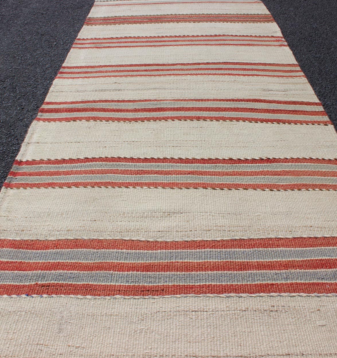 Vintage Hand Woven Turkish Kilim Runner with Stripe and Modern Design. Keivan Woven Arts / rug EN - 179676, country of origin / type: Turkey / Kilim, circa 1950 Measures: 2'3 x 6'2 This vintage flat - woven Kilim runner features a Minimalist design ... - Keivan Woven ArtsEN - 179676 - 11757Rug