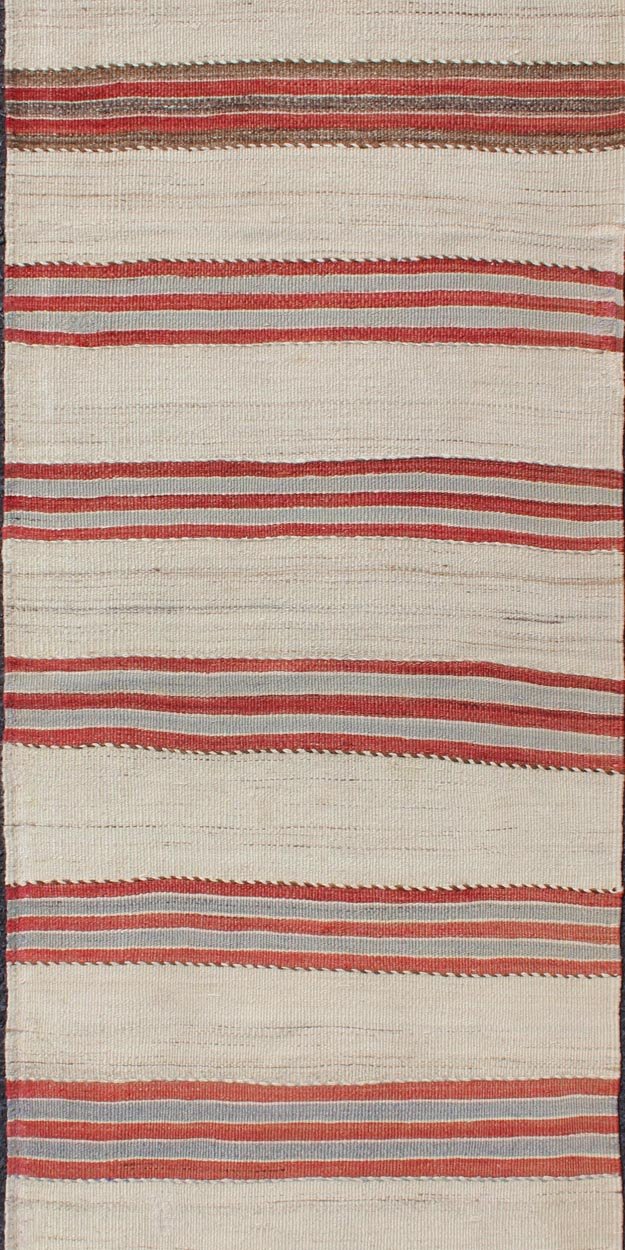 Vintage Hand Woven Turkish Kilim Runner with Stripe and Modern Design. Keivan Woven Arts / rug EN - 179676, country of origin / type: Turkey / Kilim, circa 1950 Measures: 2'3 x 6'2 This vintage flat - woven Kilim runner features a Minimalist design ... - Keivan Woven ArtsEN - 179676 - 11757Rug