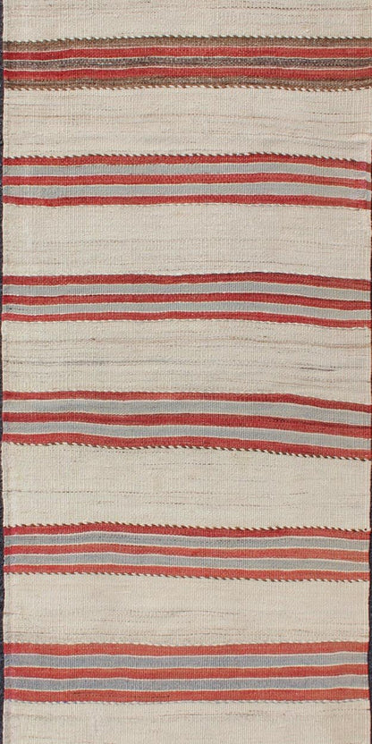 Vintage Hand Woven Turkish Kilim Runner with Stripe and Modern Design. Keivan Woven Arts / rug EN - 179676, country of origin / type: Turkey / Kilim, circa 1950 Measures: 2'3 x 6'2 This vintage flat - woven Kilim runner features a Minimalist design ... - Keivan Woven ArtsEN - 179676 - 11757Rug