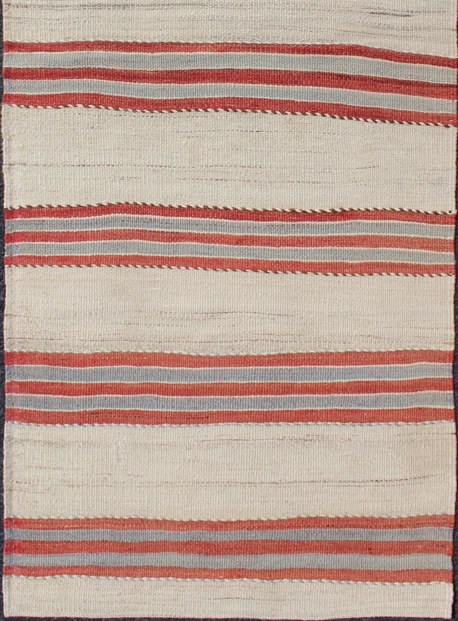 Vintage Hand Woven Turkish Kilim Runner with Stripe and Modern Design. Keivan Woven Arts / rug EN - 179676, country of origin / type: Turkey / Kilim, circa 1950 Measures: 2'3 x 6'2 This vintage flat - woven Kilim runner features a Minimalist design ... - Keivan Woven ArtsEN - 179676 - 11757Rug