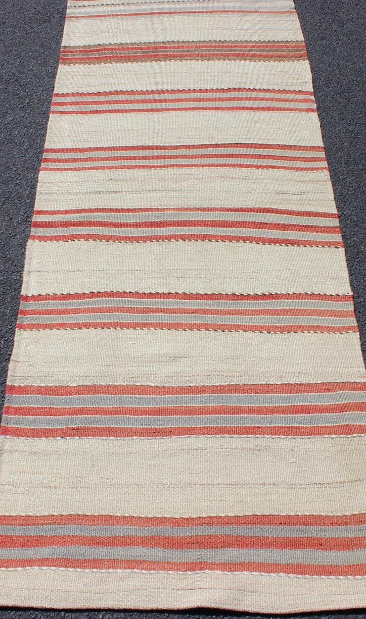 Vintage Hand Woven Turkish Kilim Runner with Stripe and Modern Design. Keivan Woven Arts / rug EN - 179676, country of origin / type: Turkey / Kilim, circa 1950 Measures: 2'3 x 6'2 This vintage flat - woven Kilim runner features a Minimalist design ... - Keivan Woven ArtsEN - 179676 - 11757Rug