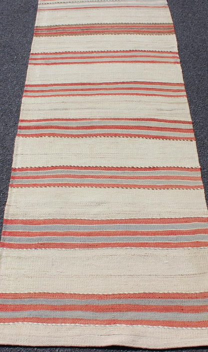 Vintage Hand Woven Turkish Kilim Runner with Stripe and Modern Design. Keivan Woven Arts / rug EN - 179676, country of origin / type: Turkey / Kilim, circa 1950 Measures: 2'3 x 6'2 This vintage flat - woven Kilim runner features a Minimalist design ... - Keivan Woven ArtsEN - 179676 - 11757Rug