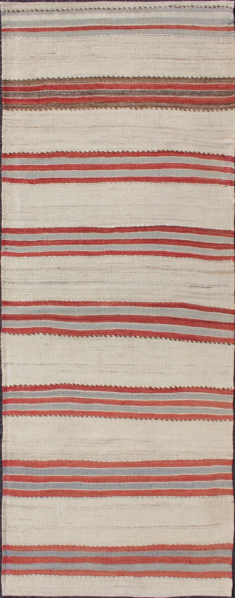 Vintage Hand Woven Turkish Kilim Runner with Stripe and Modern Design. Keivan Woven Arts / rug EN - 179676, country of origin / type: Turkey / Kilim, circa 1950 Measures: 2'3 x 6'2 This vintage flat - woven Kilim runner features a Minimalist design ... - Keivan Woven ArtsEN - 179676 - 11757Rug