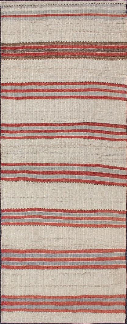Vintage Hand Woven Turkish Kilim Runner with Stripe and Modern Design. Keivan Woven Arts / rug EN - 179676, country of origin / type: Turkey / Kilim, circa 1950 Measures: 2'3 x 6'2 This vintage flat - woven Kilim runner features a Minimalist design ... - Keivan Woven ArtsEN - 179676 - 11757Rug
