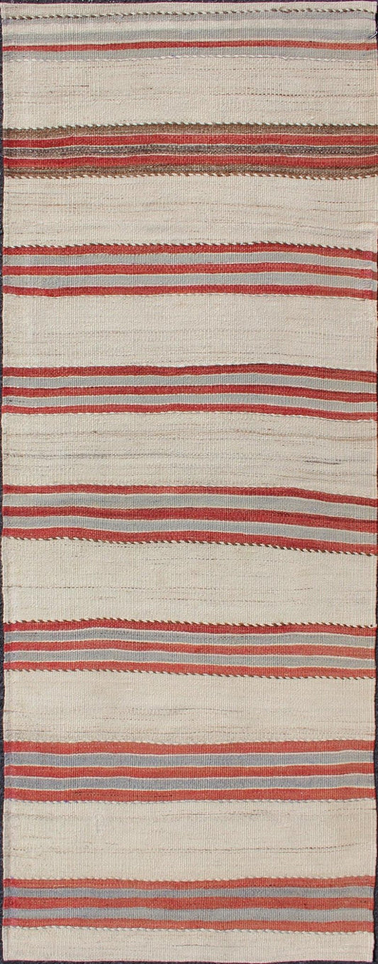 Vintage Hand Woven Turkish Kilim Runner with Stripe and Modern Design. Keivan Woven Arts / rug EN - 179676, country of origin / type: Turkey / Kilim, circa 1950 Measures: 2'3 x 6'2 This vintage flat - woven Kilim runner features a Minimalist design ... - Keivan Woven ArtsEN - 179676 - 11757Rug