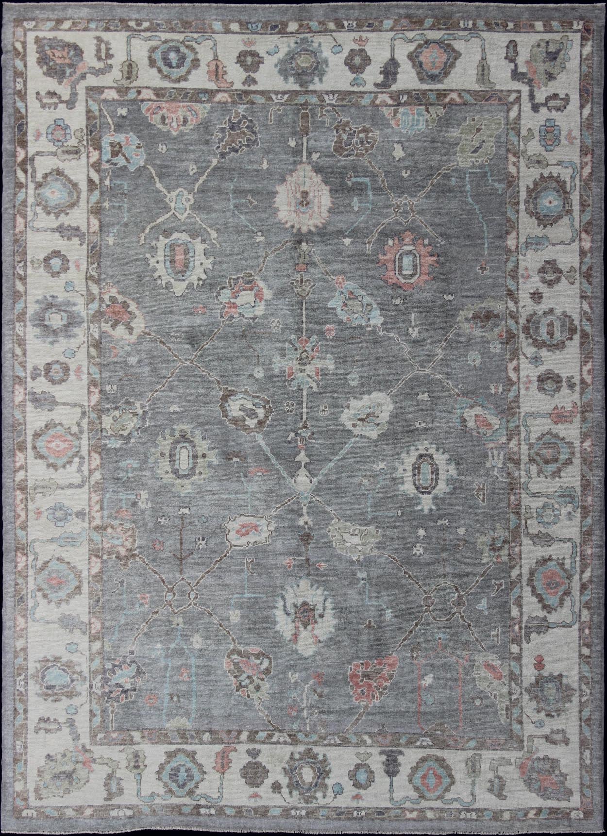 Large Turkish Modern Oushak Rug in Gray, Pink, Neutrals and All - Over Design kwarugs Turkish Oushak rug with gray, pink, neutral color palette and all - over flower design, rug en - 179699, country of origin / type: Turkey / Oushak This tradi... - Keivan Woven ArtsEN - 179699 - 11895Rug