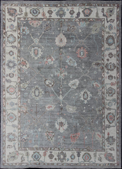 Large Turkish Modern Oushak Rug in Gray, Pink, Neutrals and All - Over Design kwarugs Turkish Oushak rug with gray, pink, neutral color palette and all - over flower design, rug en - 179699, country of origin / type: Turkey / Oushak This tradi... - Keivan Woven ArtsEN - 179699 - 11895Rug