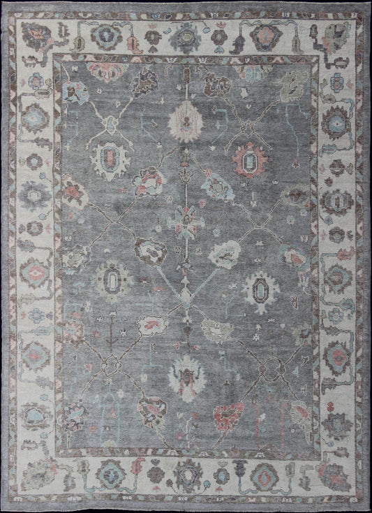 Large Turkish Modern Oushak Rug in Gray, Pink, Neutrals and All - Over Design kwarugs Turkish Oushak rug with gray, pink, neutral color palette and all - over flower design, rug en - 179699, country of origin / type: Turkey / Oushak This tradi... - Keivan Woven ArtsEN - 179699 - 11895Rug