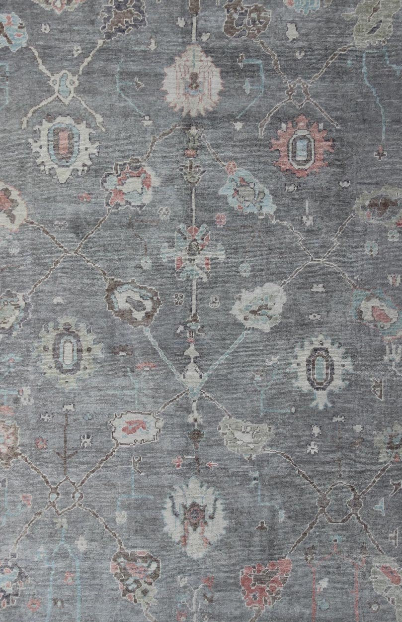 Large Turkish Modern Oushak Rug in Gray, Pink, Neutrals and All - Over Design kwarugs Turkish Oushak rug with gray, pink, neutral color palette and all - over flower design, rug en - 179699, country of origin / type: Turkey / Oushak This tradi... - Keivan Woven ArtsEN - 179699 - 11895Rug