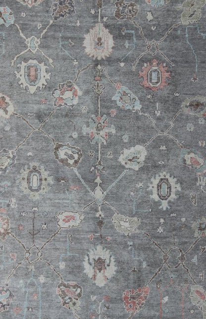 Large Turkish Modern Oushak Rug in Gray, Pink, Neutrals and All - Over Design kwarugs Turkish Oushak rug with gray, pink, neutral color palette and all - over flower design, rug en - 179699, country of origin / type: Turkey / Oushak This tradi... - Keivan Woven ArtsEN - 179699 - 11895Rug