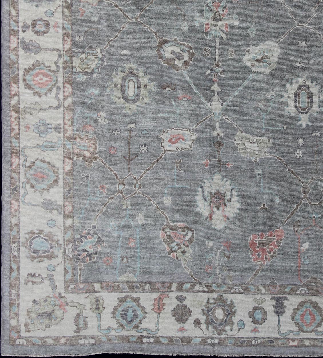 Large Turkish Modern Oushak Rug in Gray, Pink, Neutrals and All - Over Design kwarugs Turkish Oushak rug with gray, pink, neutral color palette and all - over flower design, rug en - 179699, country of origin / type: Turkey / Oushak This tradi... - Keivan Woven ArtsEN - 179699 - 11895Rug