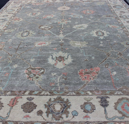 Large Turkish Modern Oushak Rug in Gray, Pink, Neutrals and All - Over Design kwarugs Turkish Oushak rug with gray, pink, neutral color palette and all - over flower design, rug en - 179699, country of origin / type: Turkey / Oushak This tradi... - Keivan Woven ArtsEN - 179699 - 11895Rug