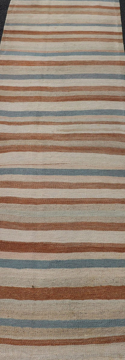 Striped Design Vintage Turkish Kilim Runner in Multi Colors Keivan Woven Arts / rug EN - 179704, country of origin / type: Turkey / Kilim, circa 1950 Measures: 2'7 x 11'10 This vintage flat - woven kilim runner features a minimalist design r... - Keivan Woven ArtsEN - 179704 - 17622Rug