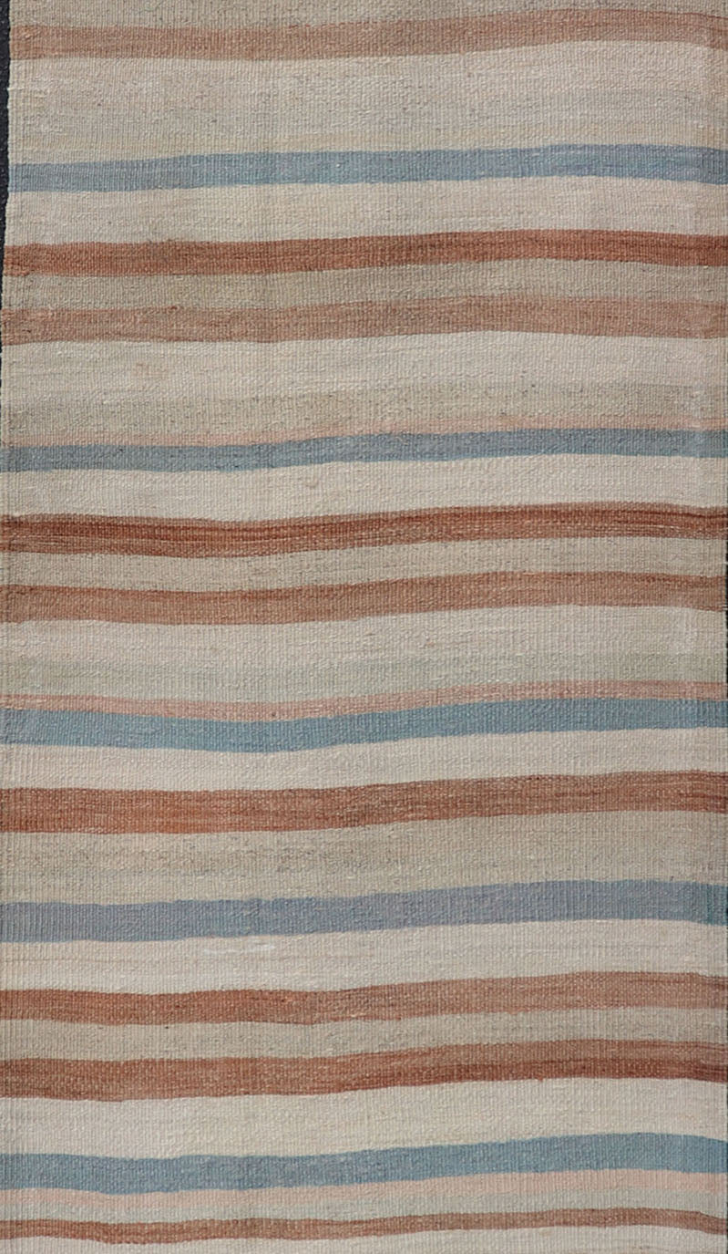 Striped Design Vintage Turkish Kilim Runner in Multi Colors Keivan Woven Arts / rug EN - 179704, country of origin / type: Turkey / Kilim, circa 1950 Measures: 2'7 x 11'10 This vintage flat - woven kilim runner features a minimalist design r... - Keivan Woven ArtsEN - 179704 - 17622Rug