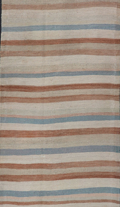Striped Design Vintage Turkish Kilim Runner in Multi Colors Keivan Woven Arts / rug EN - 179704, country of origin / type: Turkey / Kilim, circa 1950 Measures: 2'7 x 11'10 This vintage flat - woven kilim runner features a minimalist design r... - Keivan Woven ArtsEN - 179704 - 17622Rug