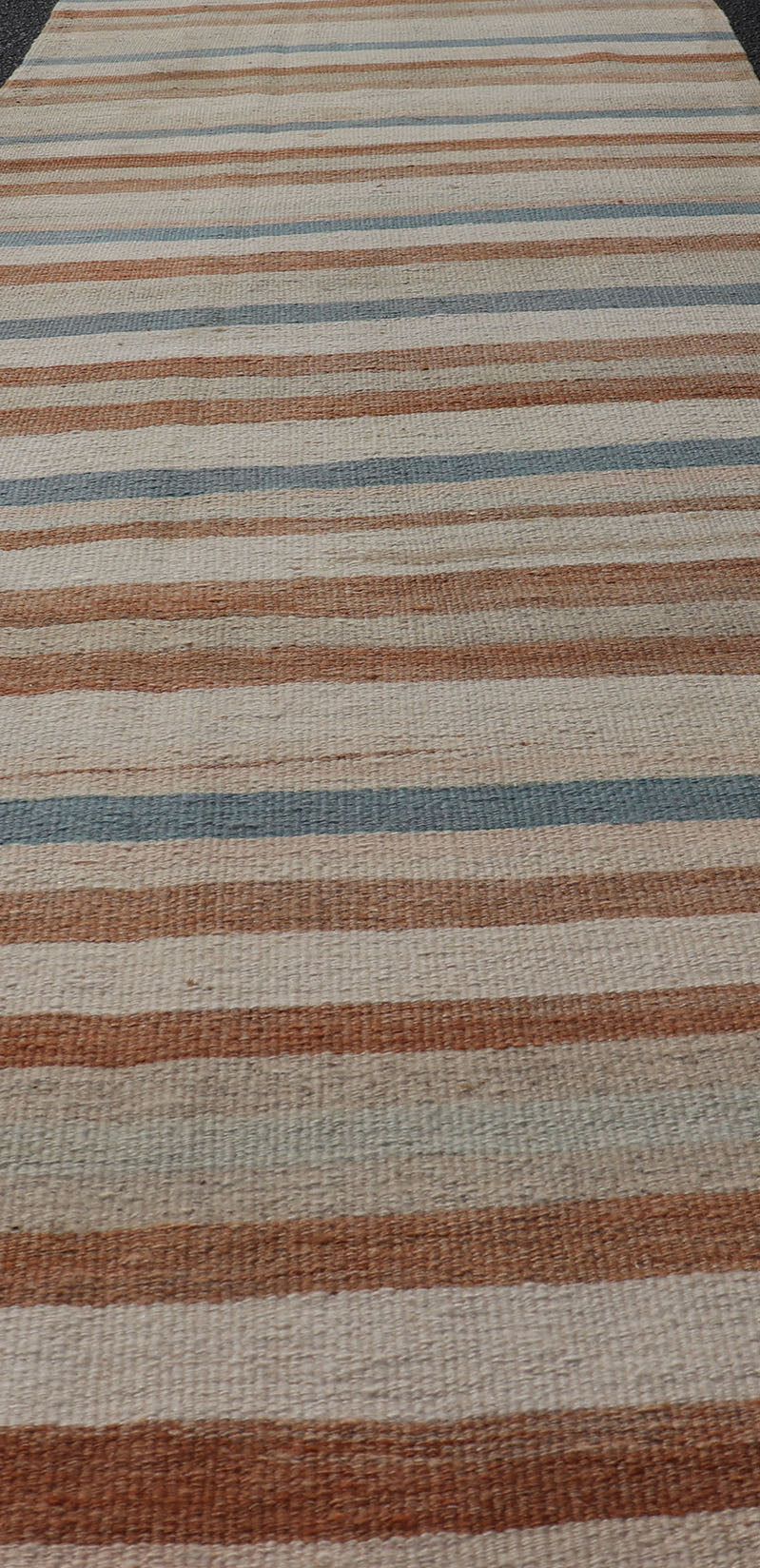 Striped Design Vintage Turkish Kilim Runner in Multi Colors Keivan Woven Arts / rug EN - 179704, country of origin / type: Turkey / Kilim, circa 1950 Measures: 2'7 x 11'10 This vintage flat - woven kilim runner features a minimalist design r... - Keivan Woven ArtsEN - 179704 - 17622Rug
