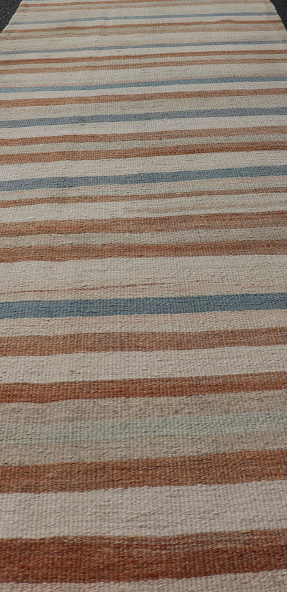 Striped Design Vintage Turkish Kilim Runner in Multi Colors Keivan Woven Arts / rug EN - 179704, country of origin / type: Turkey / Kilim, circa 1950 Measures: 2'7 x 11'10 This vintage flat - woven kilim runner features a minimalist design r... - Keivan Woven ArtsEN - 179704 - 17622Rug