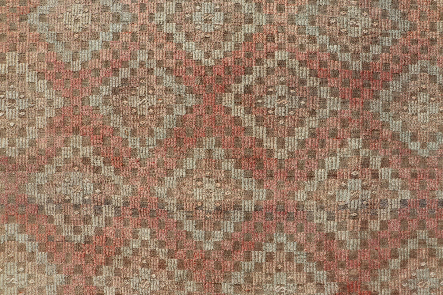 Measures: 5'11 x 7'6 Colorful Vintage Turkish Embroidered Flat - Weave in Diamond Design in Orange. Keivan Woven Arts / rug / EN - 179775 country of origin / type: Turkey / Kilim, circa 1950 Rendered in diamond shapes with a spotted and speckled ass... - Keivan Woven ArtsEN - 179775 - 22890Rug