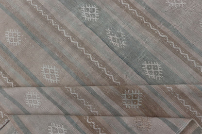 Turkish Vintage Kilim Rug With in Tan, Taupe, Brown, Gray Blue, and Earth Tones Minimalist stripe design Kilim from Turkey, Keivan Woven Arts / rug EN - 179776, country of origin / type: Turkey / Kilim, circa 1950 This vintage flat - woven Ki... - Keivan Woven ArtsEN - 179776 - 15392Rug