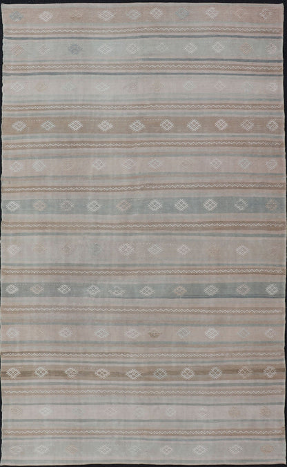 Turkish Vintage Kilim Rug With in Tan, Taupe, Brown, Gray Blue, and Earth Tones Minimalist stripe design Kilim from Turkey, Keivan Woven Arts / rug EN - 179776, country of origin / type: Turkey / Kilim, circa 1950 This vintage flat - woven Ki... - Keivan Woven ArtsEN - 179776 - 15392Rug