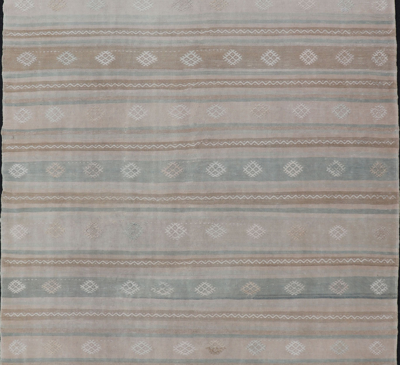 Turkish Vintage Kilim Rug With in Tan, Taupe, Brown, Gray Blue, and Earth Tones Minimalist stripe design Kilim from Turkey, Keivan Woven Arts / rug EN - 179776, country of origin / type: Turkey / Kilim, circa 1950 This vintage flat - woven Ki... - Keivan Woven ArtsEN - 179776 - 15392Rug