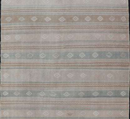 Turkish Vintage Kilim Rug With in Tan, Taupe, Brown, Gray Blue, and Earth Tones Minimalist stripe design Kilim from Turkey, Keivan Woven Arts / rug EN - 179776, country of origin / type: Turkey / Kilim, circa 1950 This vintage flat - woven Ki... - Keivan Woven ArtsEN - 179776 - 15392Rug