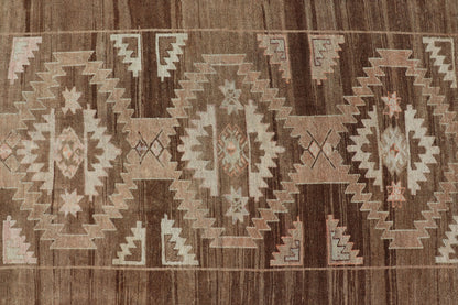 Vintage Turkish Kars Rug in Brown Background with unique row of Medallions. Brown background Vintage Turkish Kars Rug in Mocha, ivory, brown, pale green, cream and taupe, Keivan Woven Arts/ rug/ EN - 179779, country of origin / type: Turkey / Ous... - Keivan Woven ArtsEN - 179779 - 14382Rug
