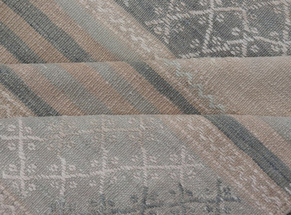 Square Vintage Turkish Kilim rug with horizontal stripes and tribal shapes. Keivan Woven Arts / rug EN - 179781, country of origin / type: Turkey / Kilim, circa mid - 20th century This flat - woven Kilim from Turkey features an enticing composition co... - Keivan Woven ArtsEN - 179781 - 17646Rug