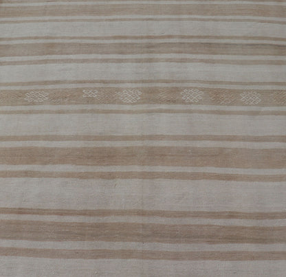 Square Flat - Weave Kilim Vintage Rug from Turkey with Horizontal Stripes in Taupe Flat - Weave Kilim vintage rug from Turkey with horizontal brown and taupe stripes on a cream background. Keivan Woven Arts / rug EN - 179787, country of origin / typ... - Keivan Woven ArtsEN - 179787 - 17652Rug