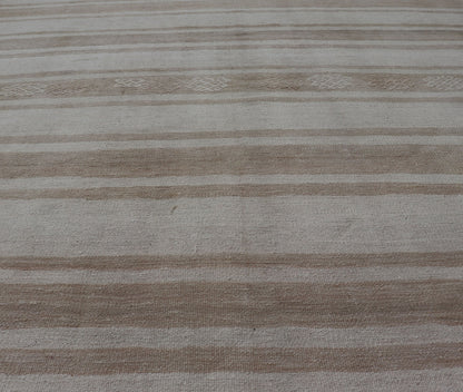 Square Flat - Weave Kilim Vintage Rug from Turkey with Horizontal Stripes in Taupe Flat - Weave Kilim vintage rug from Turkey with horizontal brown and taupe stripes on a cream background. Keivan Woven Arts / rug EN - 179787, country of origin / typ... - Keivan Woven ArtsEN - 179787 - 17652Rug